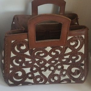 Handtooled leather tote
